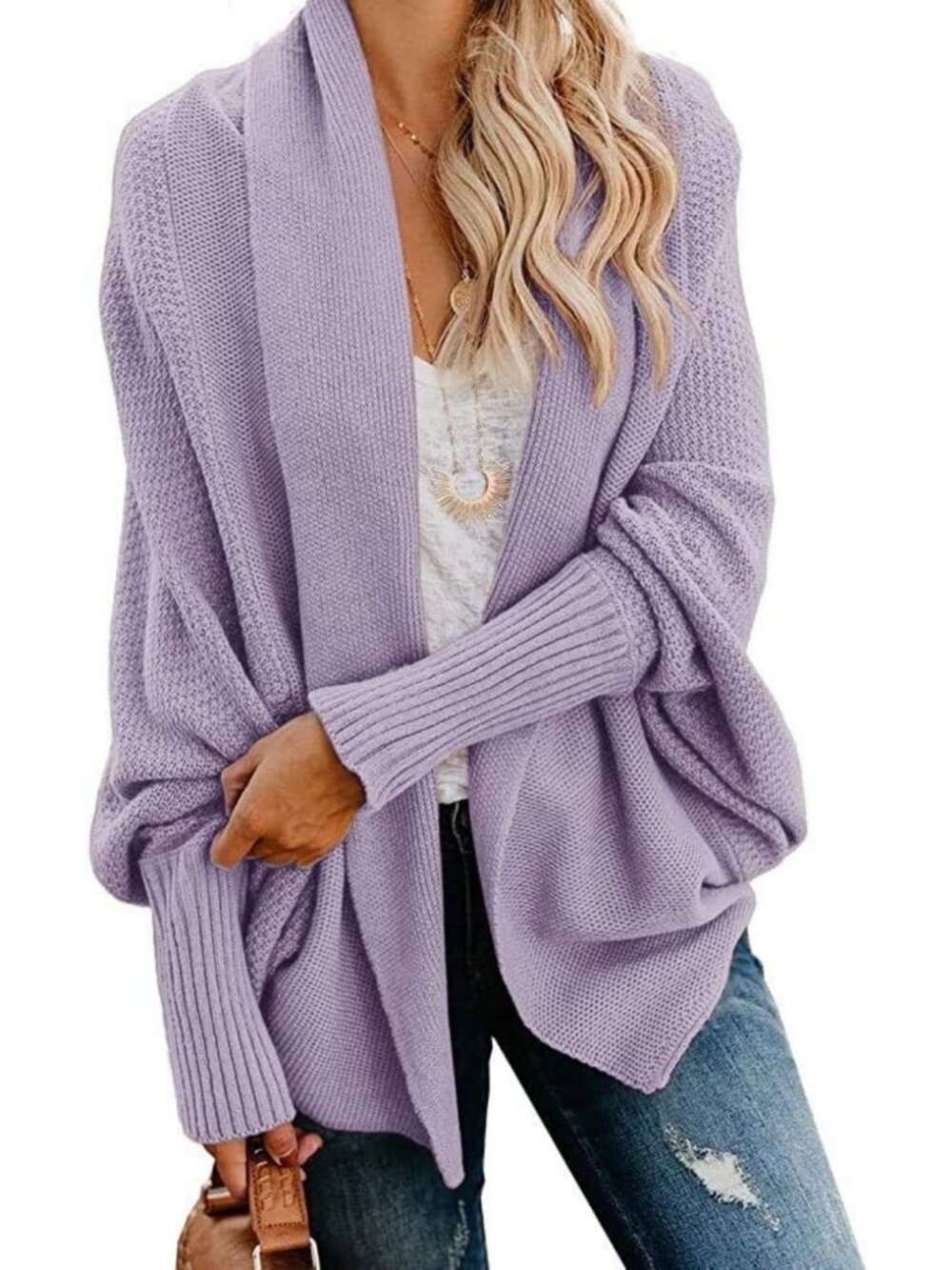 Oversized Chunky Knit Cardigan Sweater - Slouchy Batwing Open Front Wrap Coat